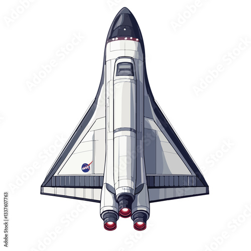 Futuristic Space Aircraft Vector Illustration on White Background