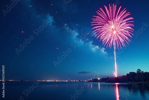 - Sparkling blue sky with vibrant fireworks display, colorful, holiday, festive
