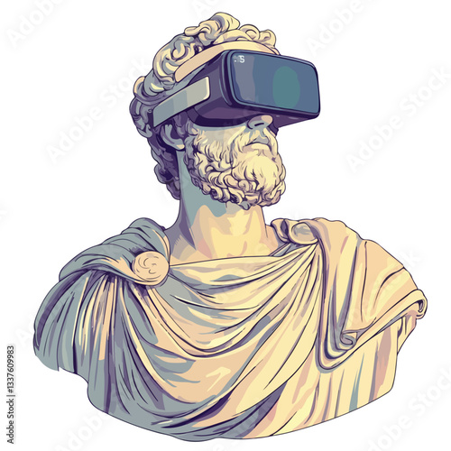 Greek God Statue in Virtual Reality Glasses