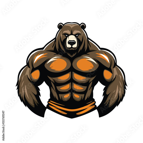 Powerful Grizzly Bear Showing Strong Muscles in Wild Beast Pose