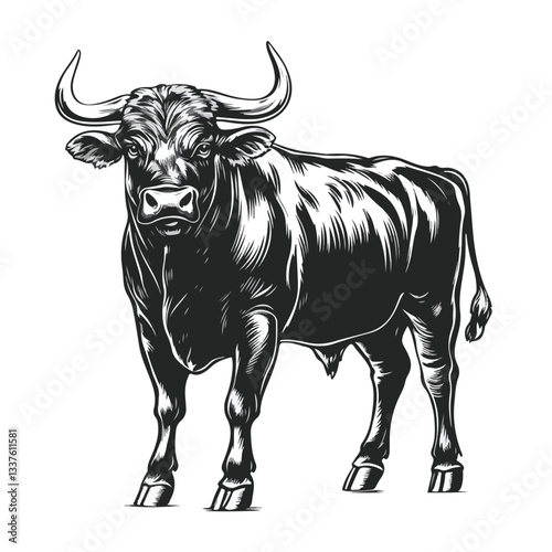 Powerful Bull Mascot Full Body Design Illustration