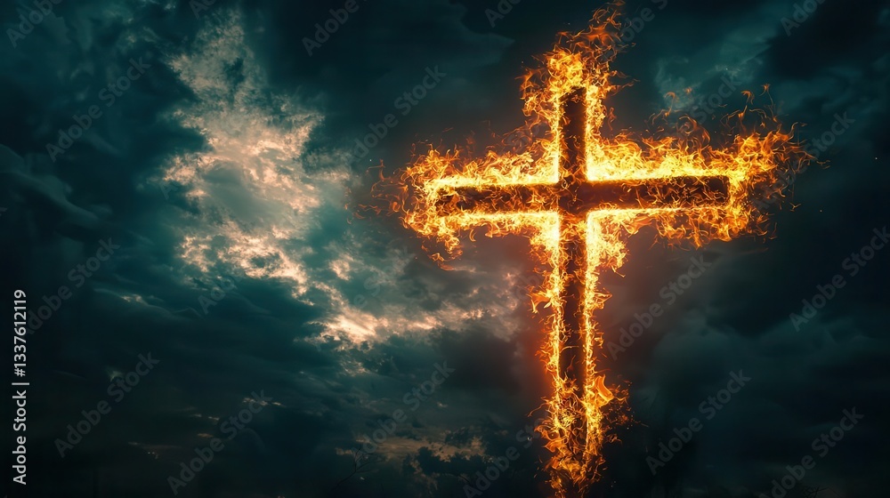 Fototapeta premium Stunning Vibrant Cross Ablaze in Fiery Radiance