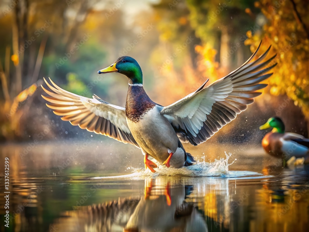 Double Exposure: Male Drake Protecting Mate from Rival