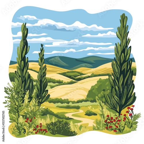Serene Summer Landscape with Lush Green Grass and Bushes