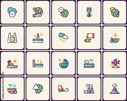 Climate Change and Environmental Issues Icon Set for Design Projects