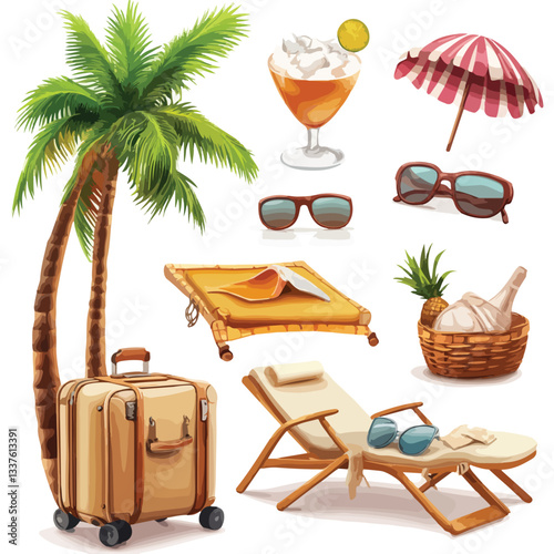 Summer Travel 3D Icons with Rendered Beach Elements