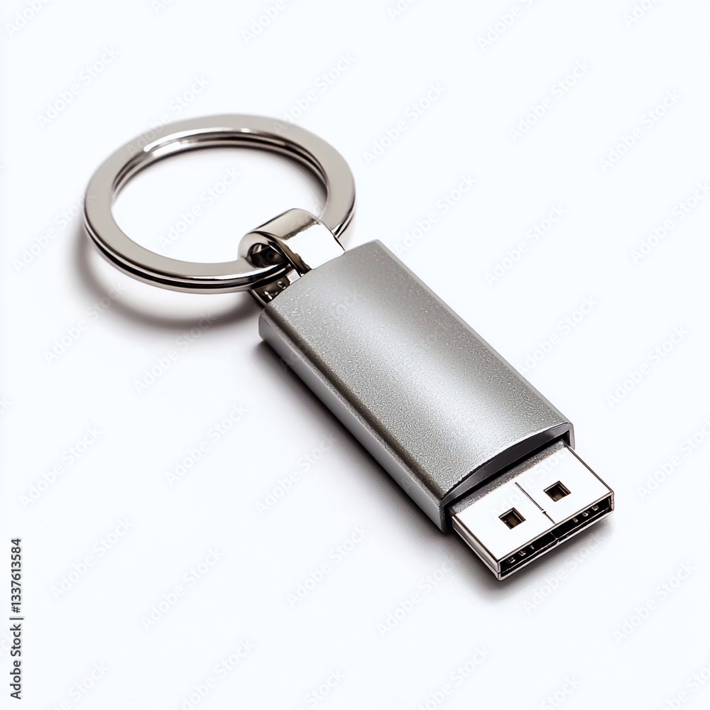 Usb keychain flash drive with metal keychain isolated on a white background for storage needs Usb keychain flash drive with metal keychain isolated on a white background for storage needs
