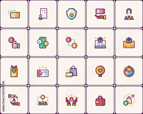 Diverse set of loyalty program icons for business and e-commerce services