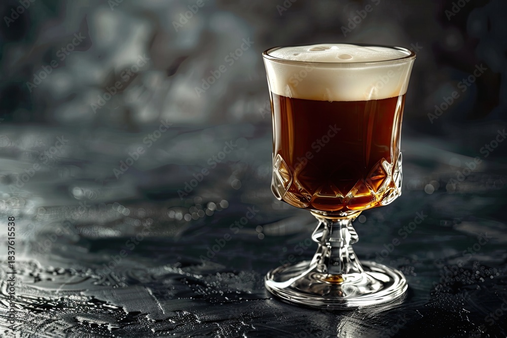 Detailed Picture of Irish Coffee with Whisky on Dark Background