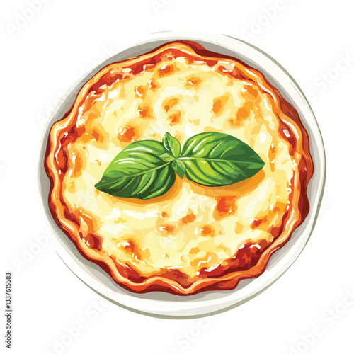 Delicious Hot Lasagna with Basil Leaf on White Plate