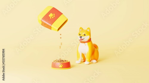 3d rendering pet dog and pet food animation