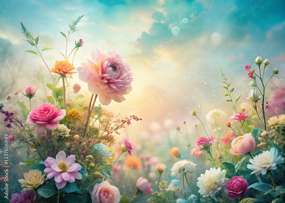 Obraz premium Dreamy Romantic Garden: Soft Floral Double Exposure