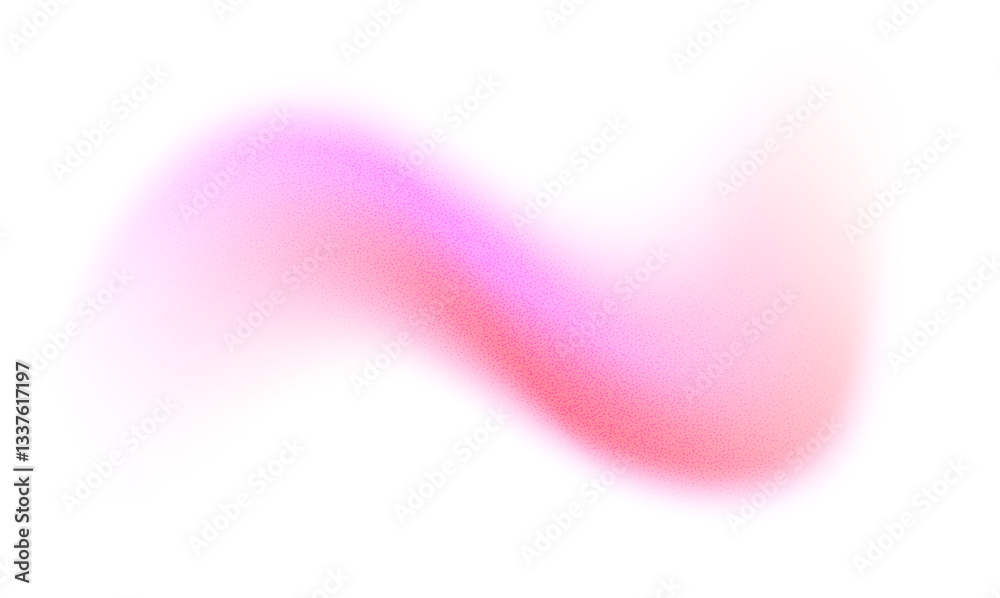 Abstract gradient shape with noise, pink blurred grainy color gradation, vibrant design element. Figure with soft flow effect, isolated on white. Vector illustration.