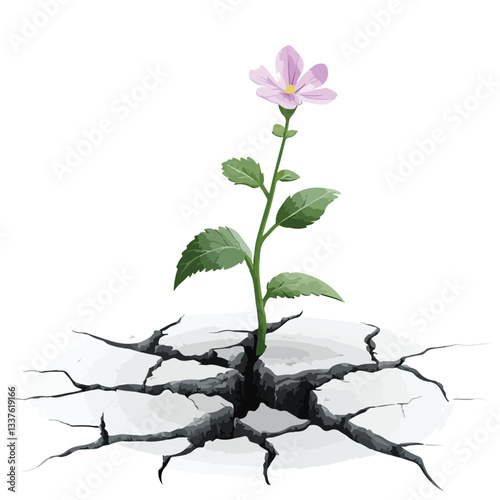 Thriving Tiny Flower on Cracked Street Vector Illustration