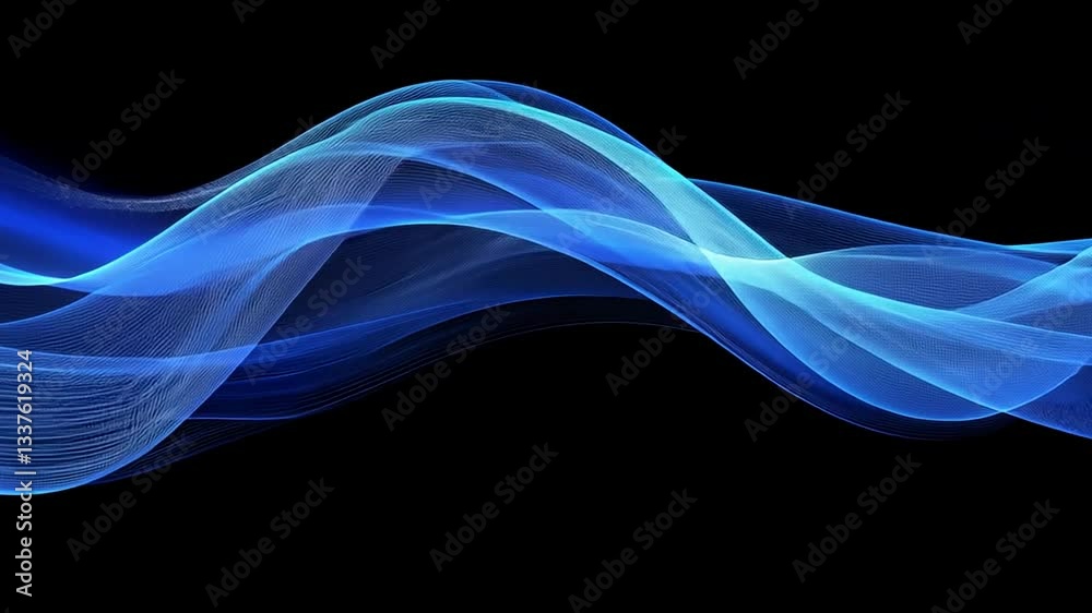 Abstract blue glowing wave with sparkles on black background. (1)