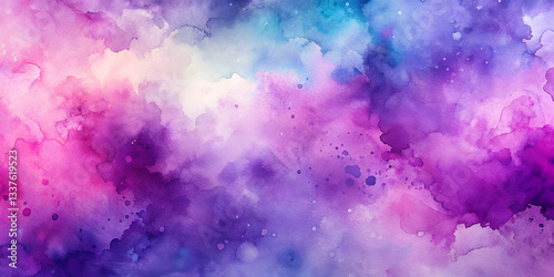 Abstract watercolor background with shades of purple and blue featuring soft clouds and textured patterns