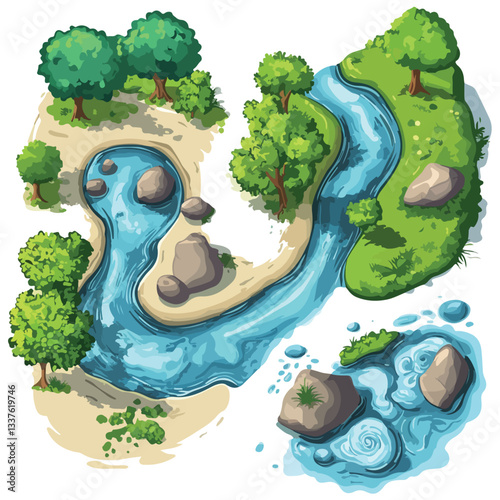 Spring River Cartoon Vector Scenes