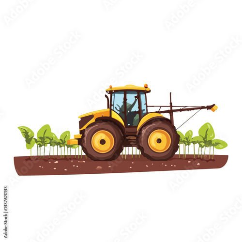 Agricultural Tractor Spraying Pesticides and Fertilizer on Soybean Field