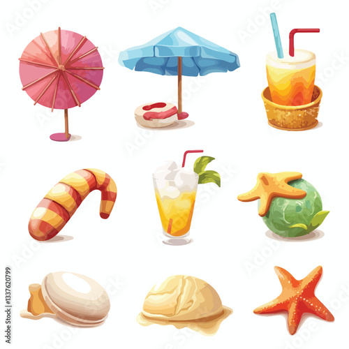 Summer Beach 3D Render Icons for Travel Concepts