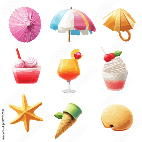 Summer Beach 3D Render Icons for Travel Concepts