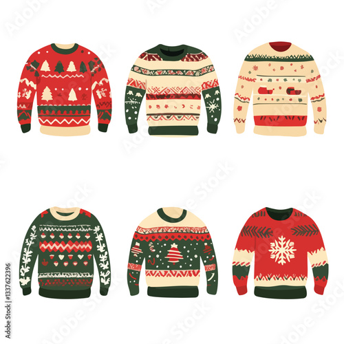 Festive Ugly Christmas Sweaters Set with Ornamental Designs