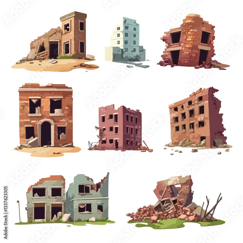 Cartoon Urban Buildings Vector Set for Cityscape Designs