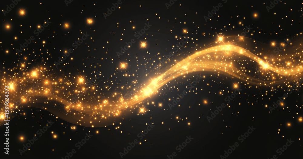 Naklejka premium Golden shimmering particles flowing in waves
