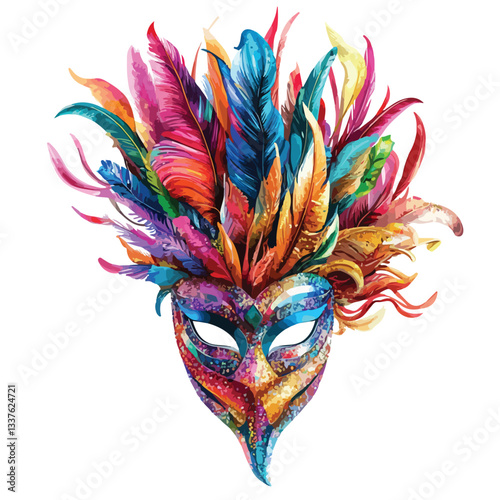 Vibrant Carnival Mask Hat with Colorful Feathers and Sparkling Gems