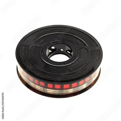 Vintage Video Tape Roll and Retro Film Strip Vector Illustration