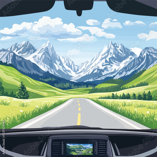 Scenic view from car through windshield on road journey