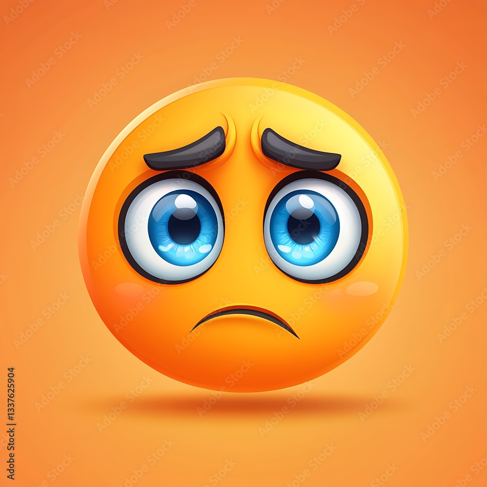 The sad emoji icon has an orange gradient background and large blue eyes, with a round face and frowning mouth that conveys the expression of sadness. The sad emoji icon has an orange gradient background and large blue eyes, with a round face and frowning mouth that conveys the expression of sadness.