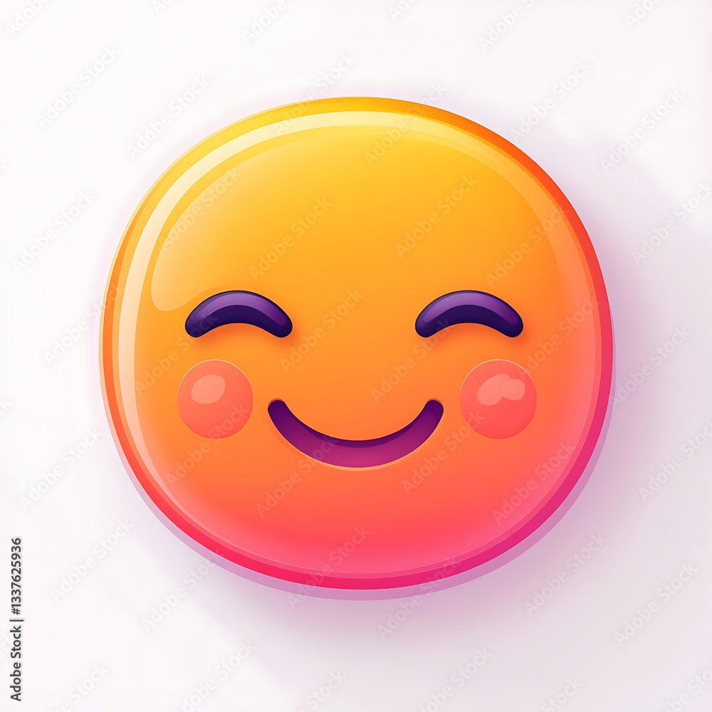 The simple vector emoji icon depicts an orange smiley face with closed eyes and a smiling mouth, set against a white background with a soft pink-to-yellow gradient, The simple vector emoji icon depicts an orange smiley face with closed eyes and a smiling mouth, set against a white background with a soft pink-to-yellow gradient,