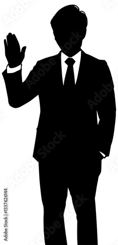 片手をあげて挨拶する男性のイラスト