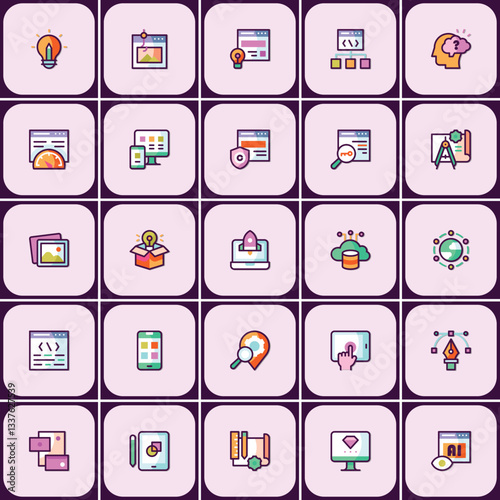 Digital innovation icons, outline elements graphic design and web development