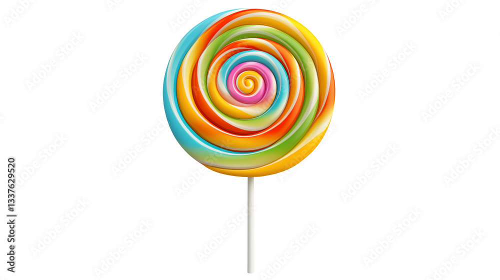 Rainbow Swirl Lollipop Candy on Stick   Sweet Treat on white and transparent Background	