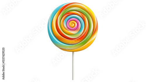 Rainbow Swirl Lollipop Candy on Stick   Sweet Treat on white and transparent Background	