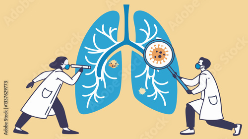 Medical Research on Lung Health and Disease Prevention – Virus Detection, Pulmonary Care, Respiratory Science, Healthcare Innovation, and Epidemiology | Illustrator Artwork