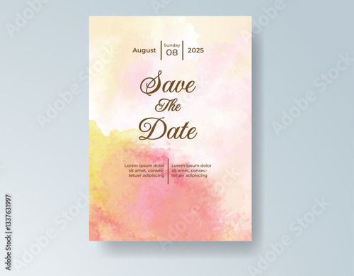 Wedding invitation with abstract splash watercolor