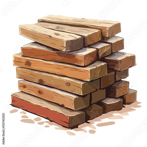 Weathered Wooden Planks Stacked Against Rustic Wall