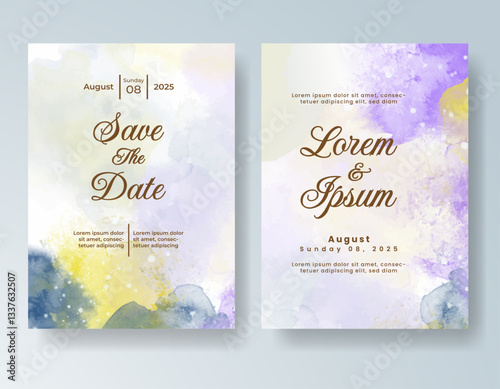 Wedding invitation with abstract splash watercolor