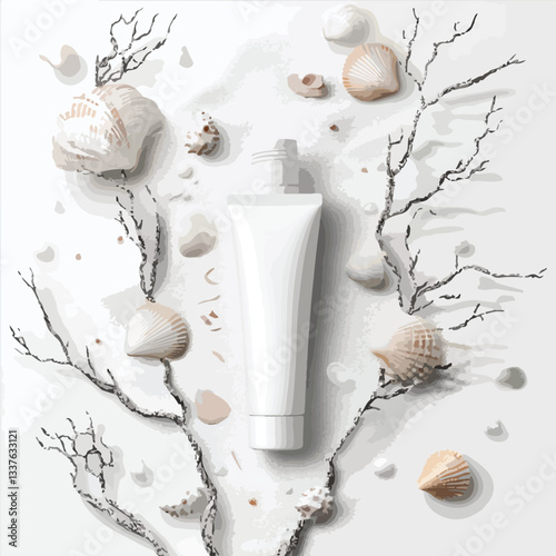 Elegant White Cosmetic Tube with Seashells Decoration