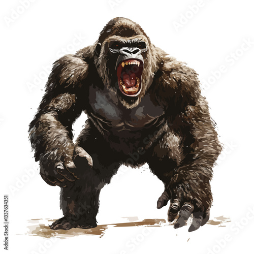 Wild Angry Gorilla Full Body Design Illustration