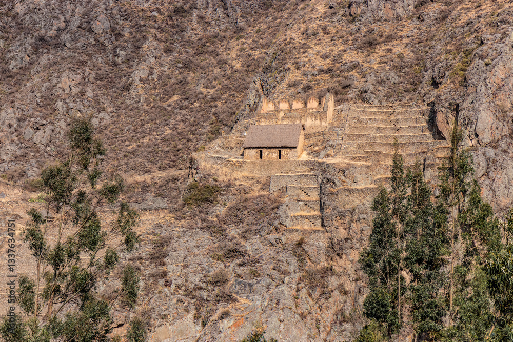 Inca ruins above Ollantaytambo village, Peru