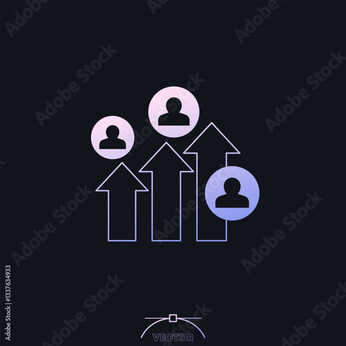 population growth icon with people and arrows, vector
