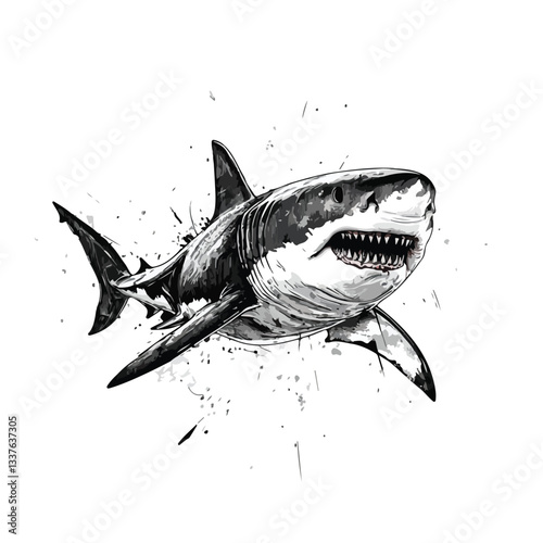 Stunning Great White Shark in Marine Design Illustration