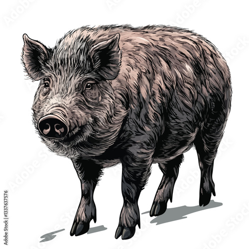 Wild Hog Boar Pig Full Body Design Vector Illustration