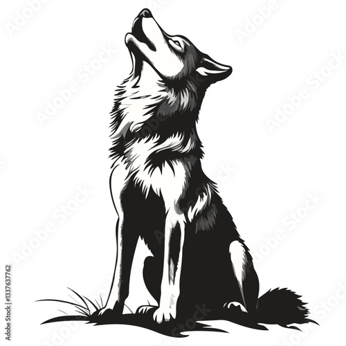 Wild Howling Wolf Dog Full Body Vector Design Illustration