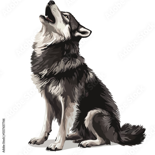 Wild Howling Wolf Dog Full Body Vector Design Illustration