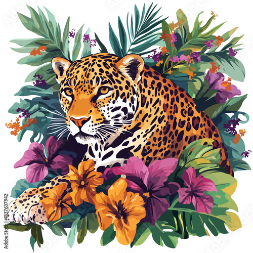 Majestic Wild Jaguar Leopard Full Body Vector Illustration