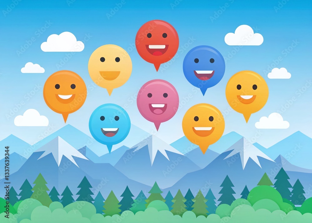 Naklejka premium Flat Landscape Customer Feedback Review Concept Illustration: Positive and Negative Reviews on Scenic Background